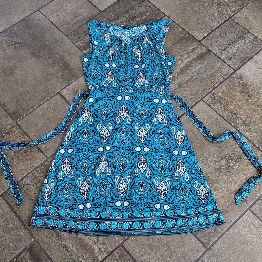 George Summer Dress Butterfly Sleeve Size XS Teal Multiprint